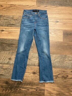 Veronica Beard Carly Kick Flare Jeans Women's 23 High Rise Raw Hem Blue Denim